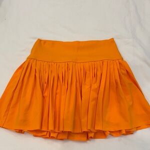 Bright Orange Pleated Mini Skirt with Wide Waistband